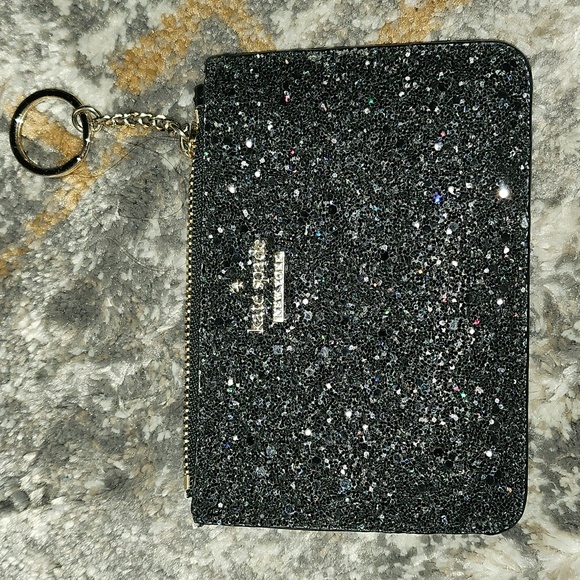 Kate Spade Laurel Way Black Glitter Bitsy ID Wallet keychain coin purse - Picture 5 of 13